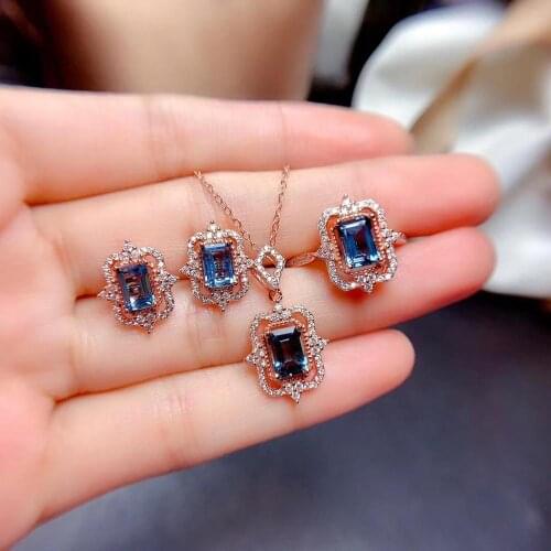 Best Gift Natural and Real Topaz Set Natural Real Topaz 925 sterling silver 1pc Topaz pendant,1pc Topaz ring,2pcs Topaz Earring