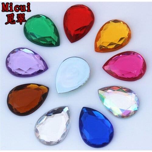 Micui 50PCS 18*25mm Mix Color Crystal Drop Acrylic Rhinestones Appliques Flat Back Crystal Stones Crafts Decorations ZZ715