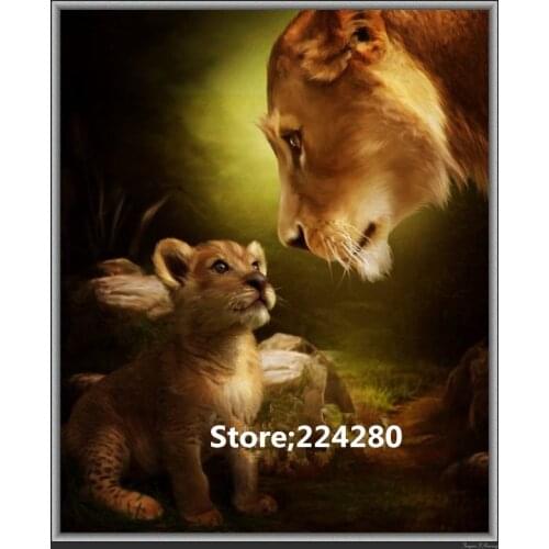 Lion mother and son Needlework,Animal embroidery,14CT DIY Art Cross stitch kits,Pattern counted Cross-Stitching home decor
