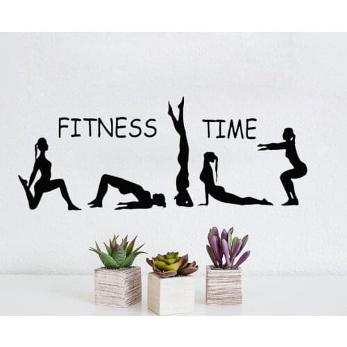 Fitness Time Wall Stickers Sport Girls Gymnast Yoga Art Murals Gym Home Deocr Vinyl Wallpaper Poster Wall Decoration