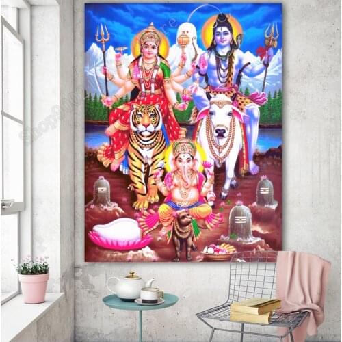 Wall stickers Shiva Parvati Ganesha Indian Art Hindu God Figure full drill kits diy handmade new diamond embroidery sale FF3009