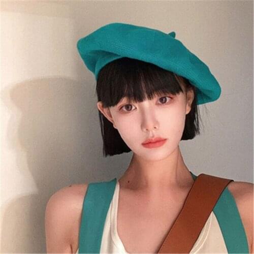 2021 new Spring Summer Women Knit Berets Newsboy hat Ladies Solid Flat Cap Fashion Crochet French Caps Stars Painter Hat Cotton