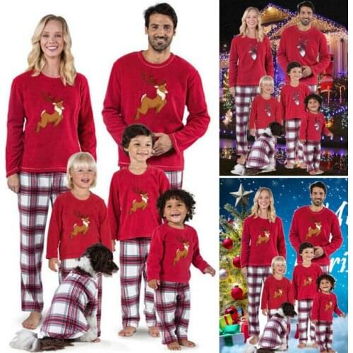 PUDCOCO Christmas Family Matching Pyjamas Set Xmas Santa Sleepwear Nightwear Outfits Gift