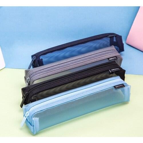 Pen bag mesh transparent zipper, multi-functional student office stationery box simple, make-up bag, storage bag, glasses bag