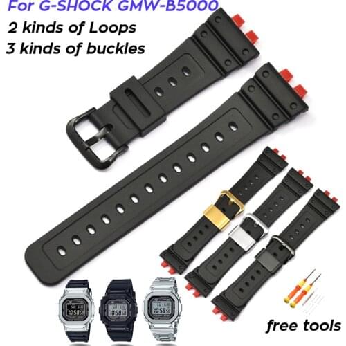 TPU Watch Strap for Casio G-SHOCK GMW-B5000 Resin Watch Band GMWB5000 Rubber Wrist Bracelet 3 Buckles Steel Loops with Tools