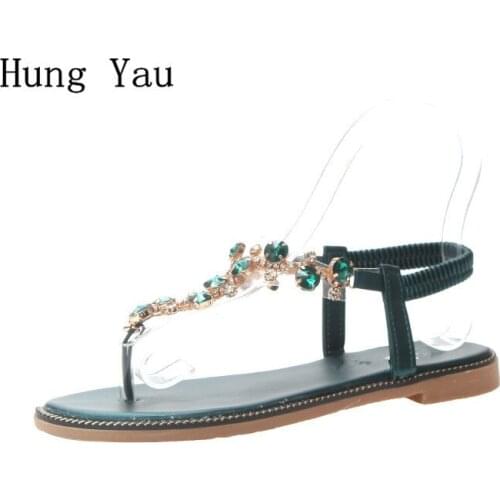 Women Sandals Flip Flops Shoes Flats 2019 Summer Fashion Rhinestone Wedges Shoes Woman Slides Crystal Bohemia Lady Casual Female