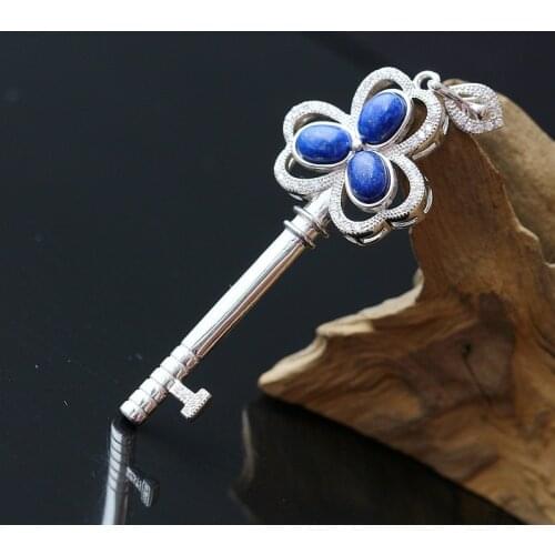 Silver Jewelry Retro Thai Silver Natural Lapis Lazuli Pendant S925 Sterling Silver Pendant Silver Key Pendant Men And Women