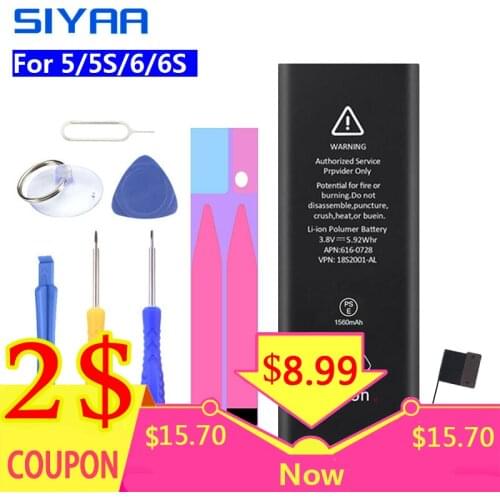 SIYAA Battery For iPhone 5S 6S 6 5 Replacement Mobile Phone Batteries High Capacity For iPhone 6S 6 5S 5 With Free Tools Lithium