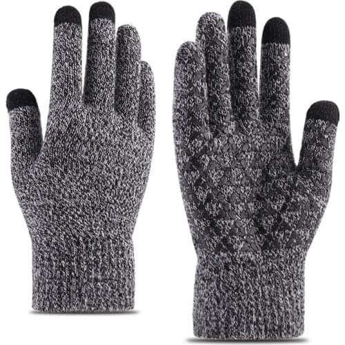Warm Knitted Gloves Mens Styles Plus Velvet Thickened Anti-skid Winter Outdoor Riding Woolen Touch Screen Gloves