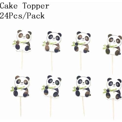Tooper 24Pcs/set Cartoon Cute Panda Cupcake Toppers Party Supplies Kids Birthday Party Wedding Baby Shower Cake Decorations Supp