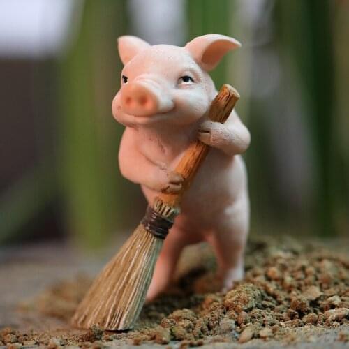 Creative Cartoon Resin Pig Sculpture Ornaments Home Living Room Desktop Flower Pot Decor Outdoor Fairy Miniature Garden Crafts