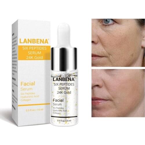 Lanbena 24k Golden Six Peptide Serum Hyaluronic Acid Moisturizing Face Solution Whitening Serum Essence 15ml Anti-wrinkle Q3F2