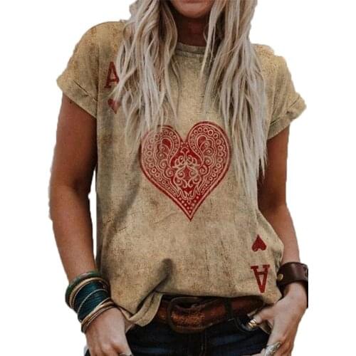 Women Summer Casual T-Shirts Round Neck Floral Printed Short Sleeve Tees Fashion Heart Print Shaped Faded Pullover Top T Shirt