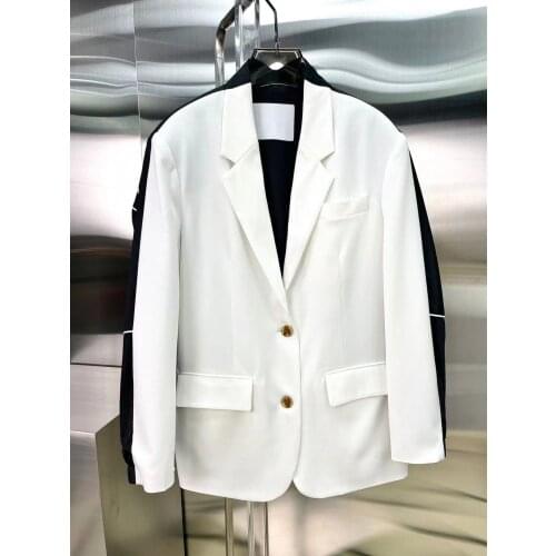 Cosmicchic 2021 Early Autumn Women Blazer Turn down Collar Single Breasted Color Patchwork Top Jacket Runway Designer