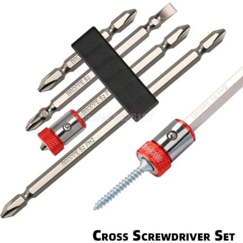 1/4 Inch Hex Double-head Phillips Electric Screwdriver Bit S2 Steel Lengthened Magnetic PH2 Set With Removable Magnetizer Ring