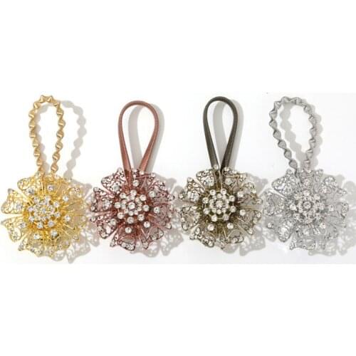 1pc Crystal Flower Magnetic Curtain Button Retractable Window Curtain Clips Spring Tie Backs Curtain Holder Decoration Accessory