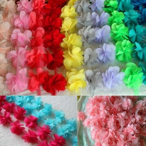 10yards/lot 3D chiffon flowers lace trims Candy colors handmade flower bridal bouquets flower corsage Wedding accessories