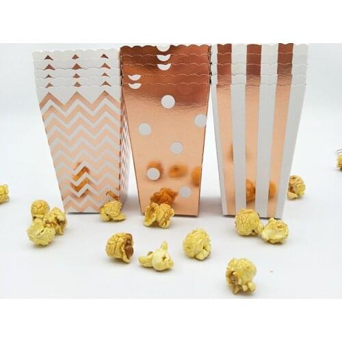 12pcs Rose Gold Popcorn Boxes Circus Party Candy Boxes Foil Carnival Theme Christmas Sweet Snack Containers Party Birthday