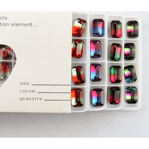 144pcs 4627 10*14 thin octagon fancy stone K9 Rectangle Tourmaline rhinestone glass crystal pointback stone in setting