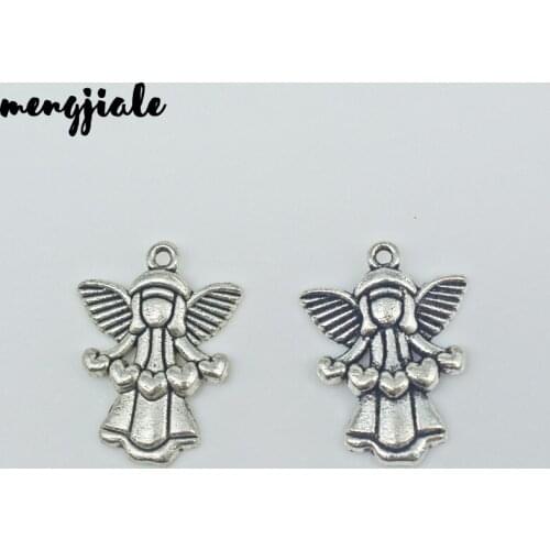 18 pcs/lot Heart Angel Charms Pendant DIY Jewelry Findings Antique Silver Tone 22x17mm