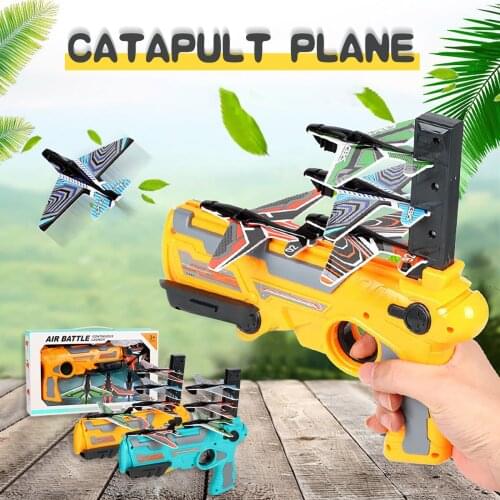 2 Set One-click Ejection Foam Airplane Shooting Game Toy Catapult Plane Toy Gun Bubble Aircraft Pistol For Outdoor Kid Toys