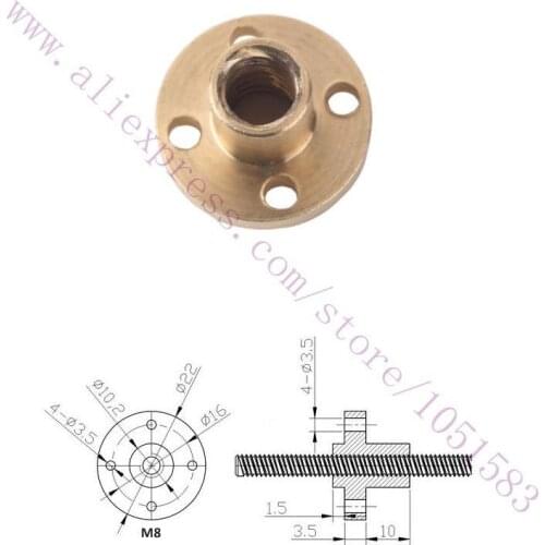 2pcs/lot 3D Printer Parts M8 Copper Nut for Diameter 8mm,Pitch 2mm Z Axis Lead Screw,lead of thread 8mm