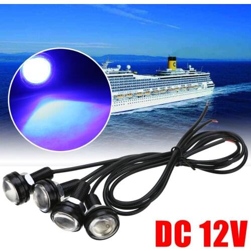4PCS Blue LED Boat Light 12V 3W Waterproof Outrigger Spreader Transom Underwater Lights for Car Boat Marine