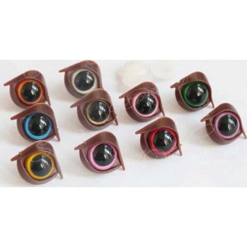 40pcs---12mm mixed color plastic safety toy eyes with brown eyelid with washer