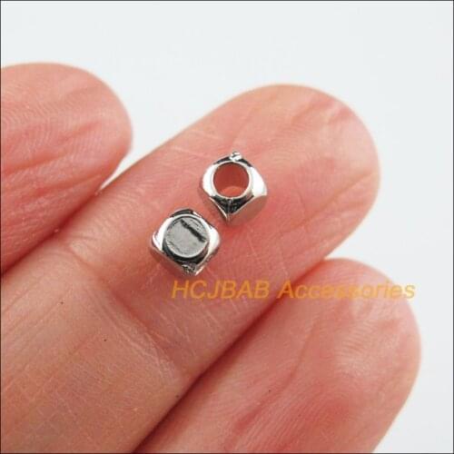 400 New Tiny Cube Spacer Beads Square Charms Acrylic Dull Silver Plated 4mm