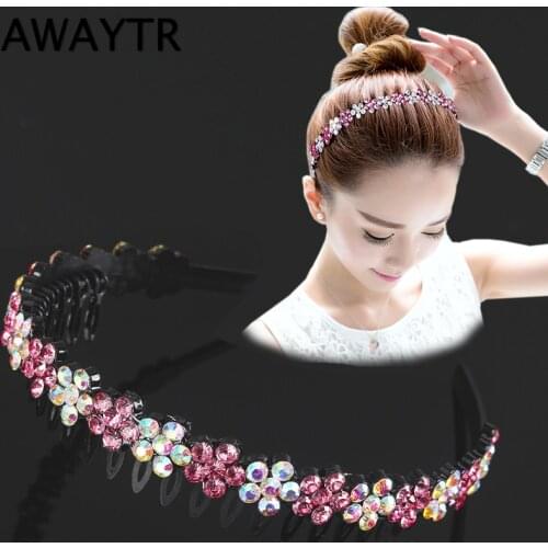 AWAYTR Hairbands Non-slip Bezel Colorful Rhinestone Flower Water Ripple Hair Hoop Headband for Women Hair Accessories Hair Band
