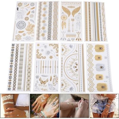 Glitter Tattoo Fake Tatoo Retro Hot Stamping Silver Gold Tattoo Sticker Temporary Tatto For Men Girl Party Body Home Decoration