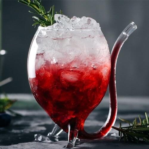 Cocktail Glasses Wine Whiskey Glass Cup Heat Resistant Glass Sucking Juice Milk Cup Tea Wine Cup With Drinking Tube Straw