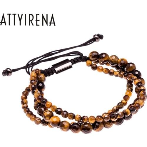 Handmade Bracelets & Bangles 6MM&4MM Beaded Charm Macrame Bracelet Natural Tigereye Stone Multilayer Bracelets For Women Men