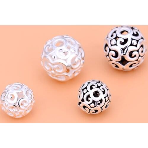 925 pure silverbeads loose beads, hollow out auspicious cloud between beads DIY string material bracelet accessories