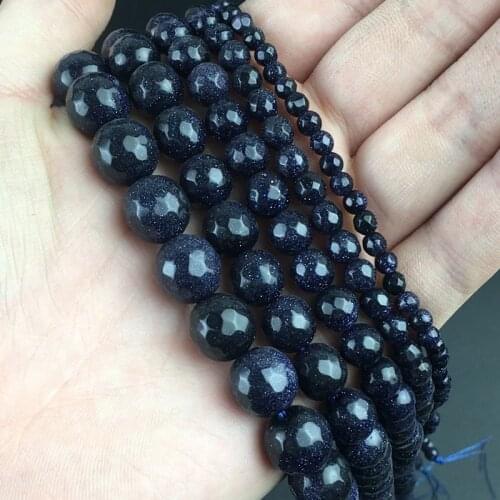 Natural Stone Faceted Blue SandStone Loose Spacer Beads For Jewelry Making DIY Bracelet Necklace Accessories 15''4/6/8/10/12mm