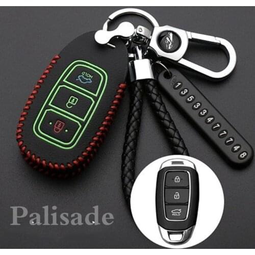 2021 Genuin Leather Key Shell Case Cover Remote Control Protective Cover Wallet Bag For Hyundai Palisade Ix35 2020 Keychain ring