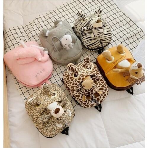 Kids Plush Backpack Anti-Lost Childrens School Bag Korean Cartoon Cute Lepord Boys Girls Kindergarten Backpacks Kids Bags