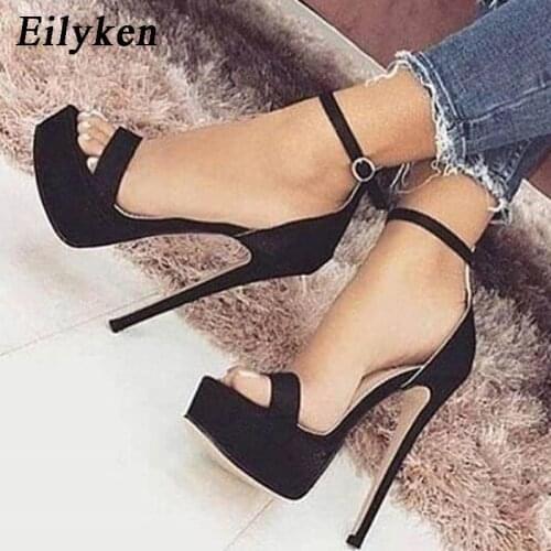 Eilyken Gladiator Buckle Strap Sandals Shoes Women Sandals Pumps Thin heels Club Party Sandals Pumps Classics Black size 35-40