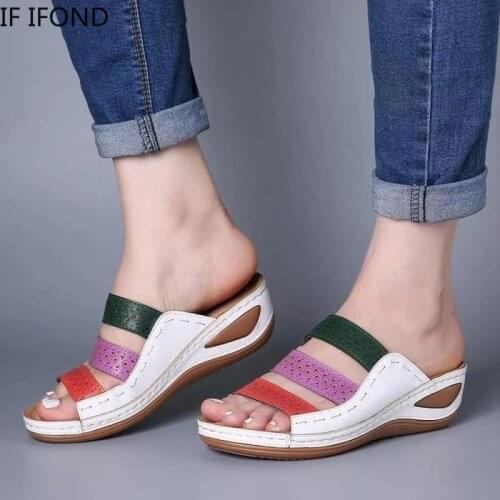 IF IFOND Women Wedges Sandals Summer Beach Slip On Casual Shoes For Woman Rome Retro Thick Bottom Open Toe Sandals Big Size 43