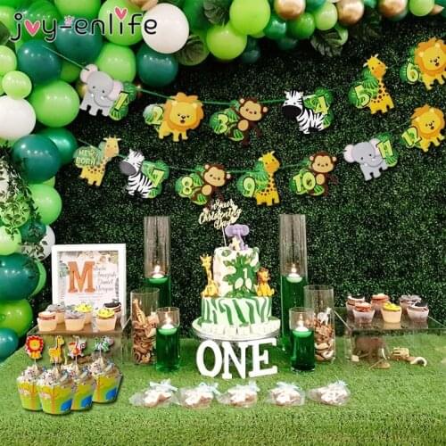 Animal 1-12 Month Photo Banner Happy 1st Birthday Party Decorations Kids Jungle Safari Theme decor One Year Old Baby Shower Gift