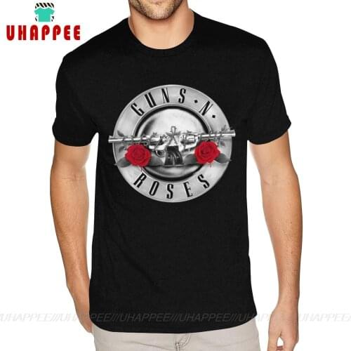 Classic Silver Guns N Roses Bullet Tour T Shirts Men Design Your Own Short Sleeve Pure Cotton Black Round Neck Tees Shirts