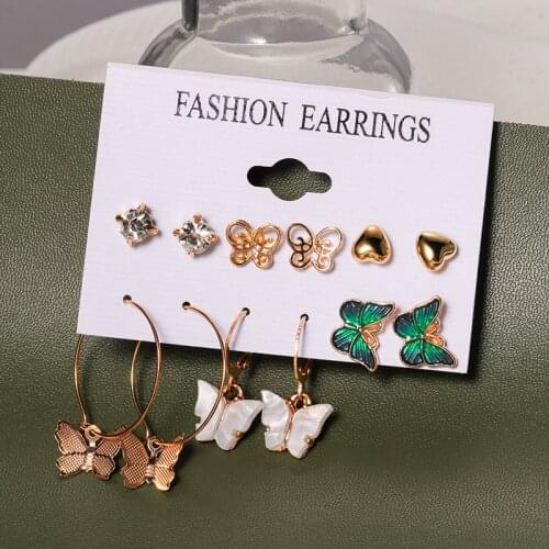 Hot Sale Fashion Bohemian Earrings Set For Women New Trendy Heart Geometric Butterfly Stud Earring 2021 Trend Female Jewelry