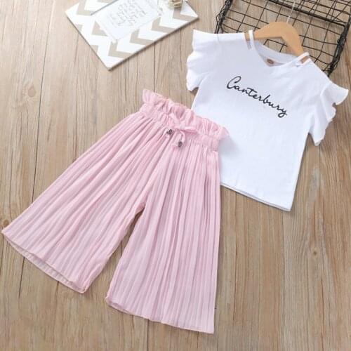 2021 Girls Clothing Sets Summer Cotton T-shirt + Chiffon Pants Suits Children Baby Girl Children Clothes 4 5 6 7 8 9 10 12 Years