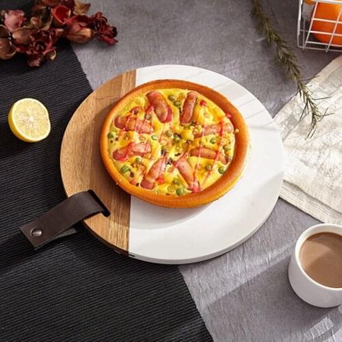 Round Marble Cheese Plate 10 Inch Spliced Natural Solid Wood Service Tray Modern Style Item Display Tray