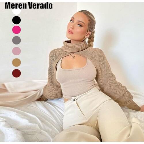 Meren Verado Sexy Lantern Sleeve Knitted Sweater Womens No Cardigan Pullover Long Sleeve Turtleneck Winter Nightclub Sweater