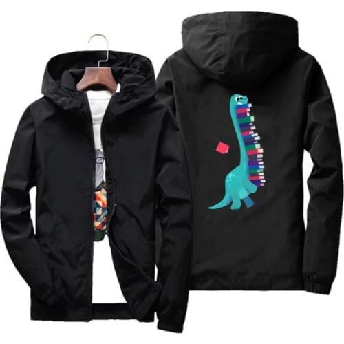 Mens Book Dinosaurs Motorcycle Hoodies Winter Bomber Thin Zipper Hooded Jackets Windbreaker Parkas Sport Coats Plus Size 7xl