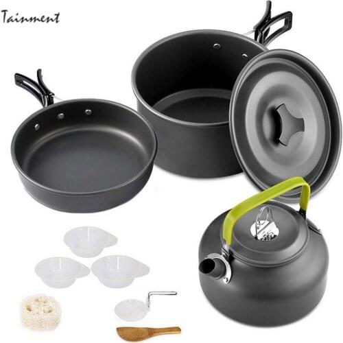 Aluminum Camping Cookware Set Kettle Pot Travel Hiking Picnic BBQ Tableware Outdoor Cooking Equipment 3 Style for Optional