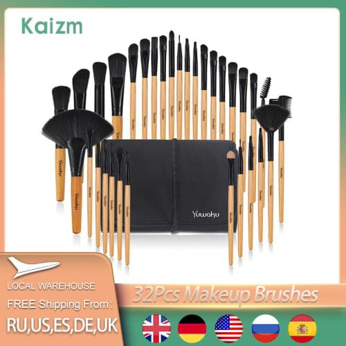 Kaizm 32Pcs Professional Makeup Brushes Foundation Eye Shadows Lipsticks Powder Make Up Brushes Tools Bag pincel maquiagem Kit