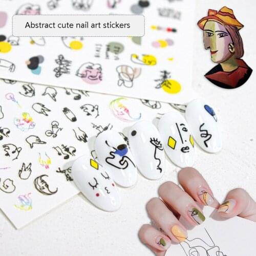 Nail Art Sticker DIY Abstract Smudge Nail Art Paper Decoration Nail Art Sticker Line Face Graffiti Love Nail Decal