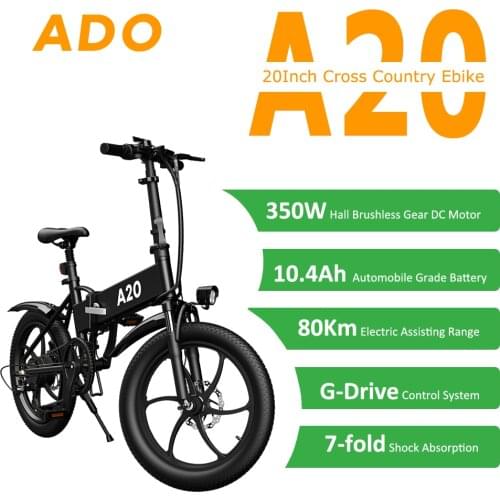 [NEW] [EU UK Stock] ADO A20 Foldable Electric Bicycle 20'' Tire E bike 350W DC Motor Ebike 35km/h 80KM Range Removable Battery